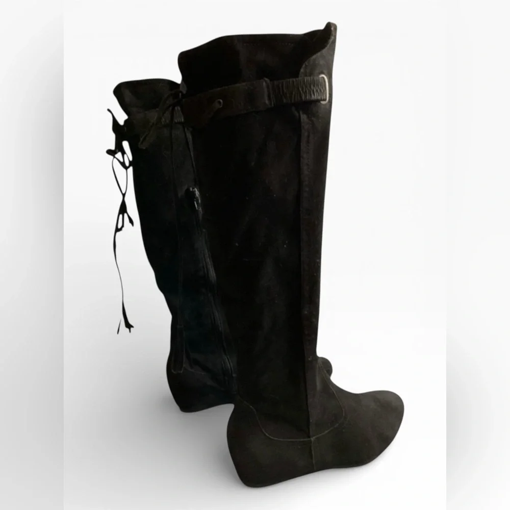 Sleek Black Suede Knee High hidden heel Women's Boots EPOC Size 10